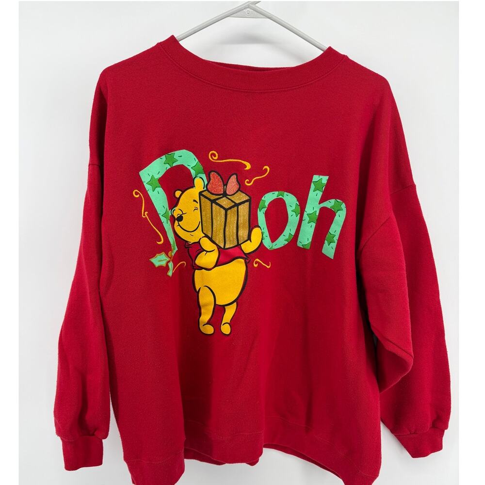 Disney Winnie The Pooh Christmas Holiday Vintage Sweatshirt Red Pullover L XL